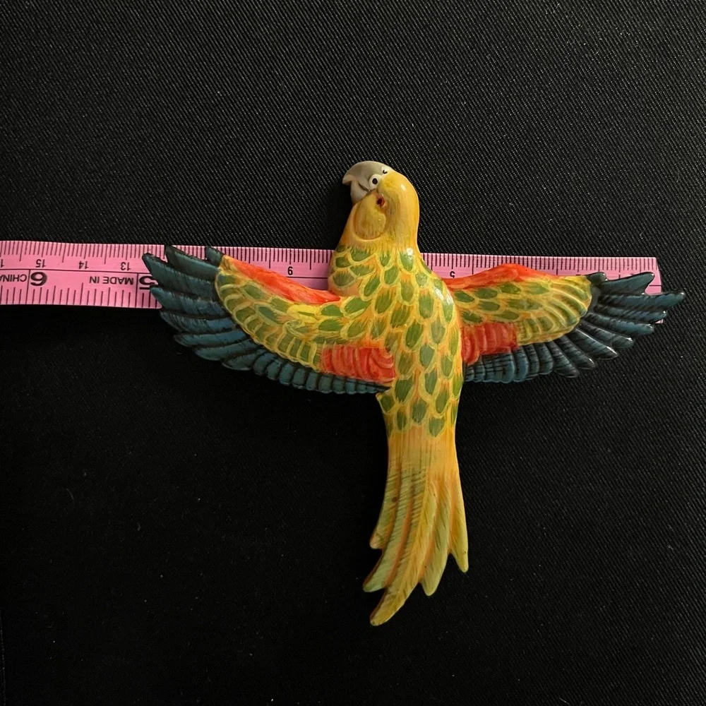 Vintage Hand Painted Parrot Brooch